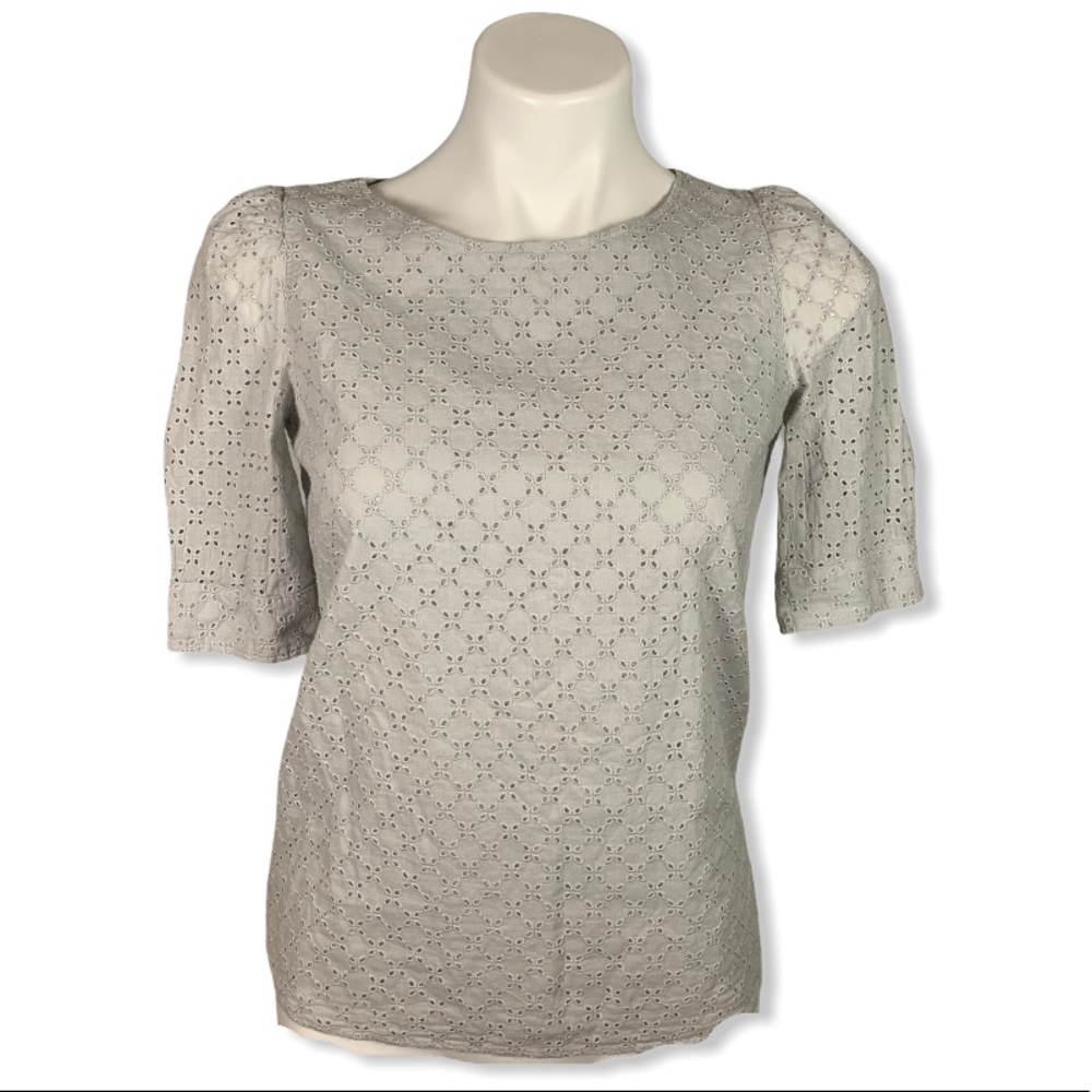 Wrap London Grey Eyelet Puffy Blouse Size Small